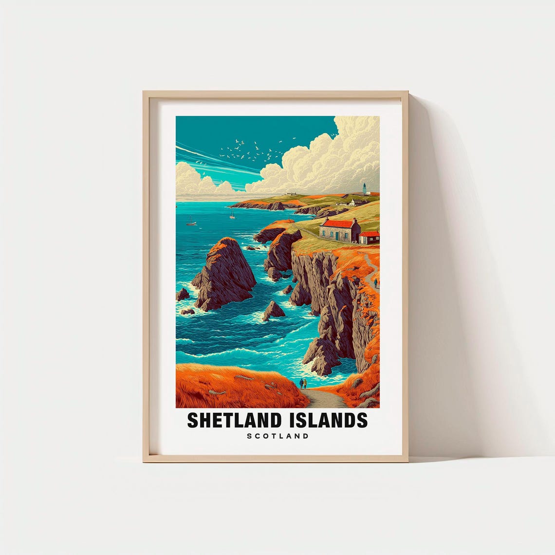 Shetland Islands Scotland Coastal Cliffs Travel Poster with Sea Views