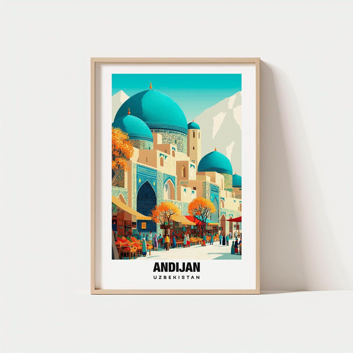Andijan Uzbekistan Turquoise Dome Market Bazaar Travel Poster