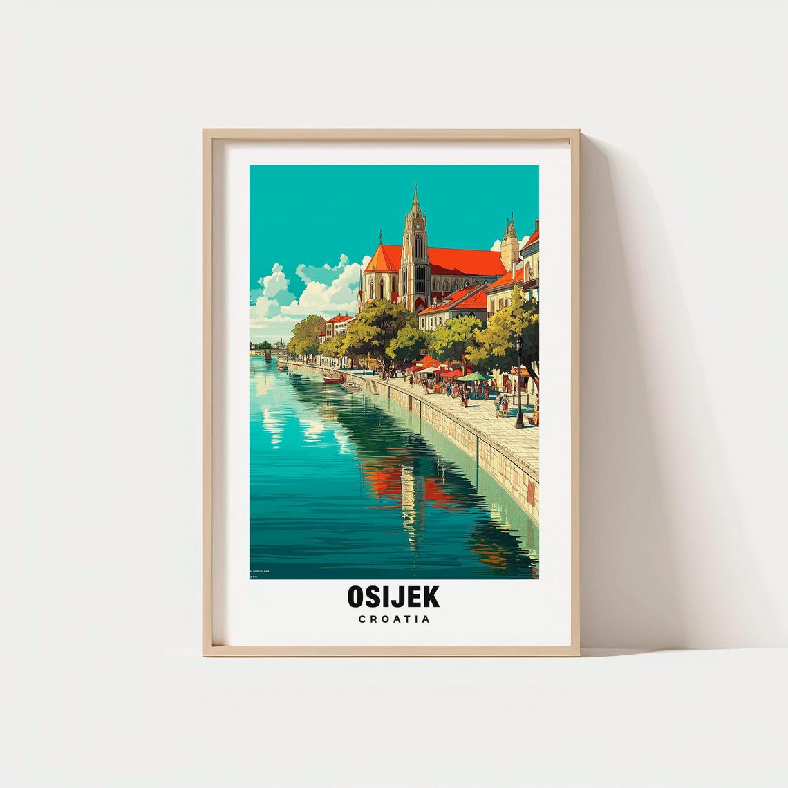 Osijek Print Croatia Poster Travel Art Urban Scene River Views City Escape Scenic Landscape Historic Charm Slavonia Region