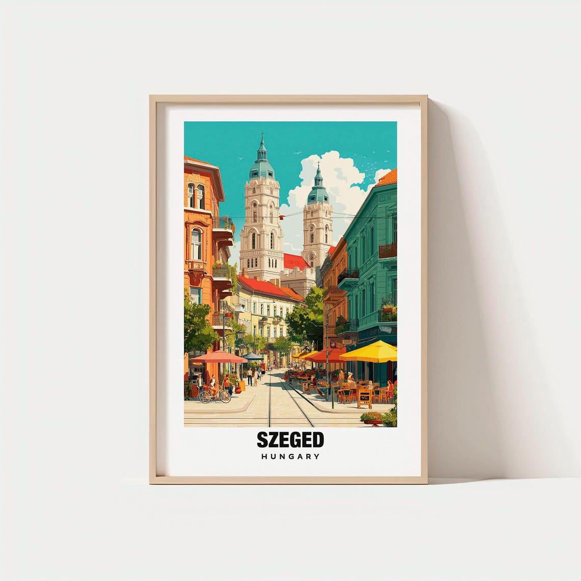 Szeged Hungary Twin Tower Cathedral Sunny Old Town Square Poster