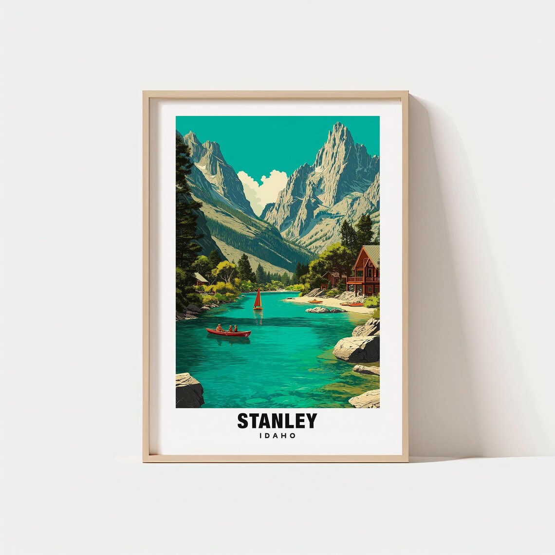 Stanley Idaho Vintage Alpine Lake Sailboat Cabin Travel Poster