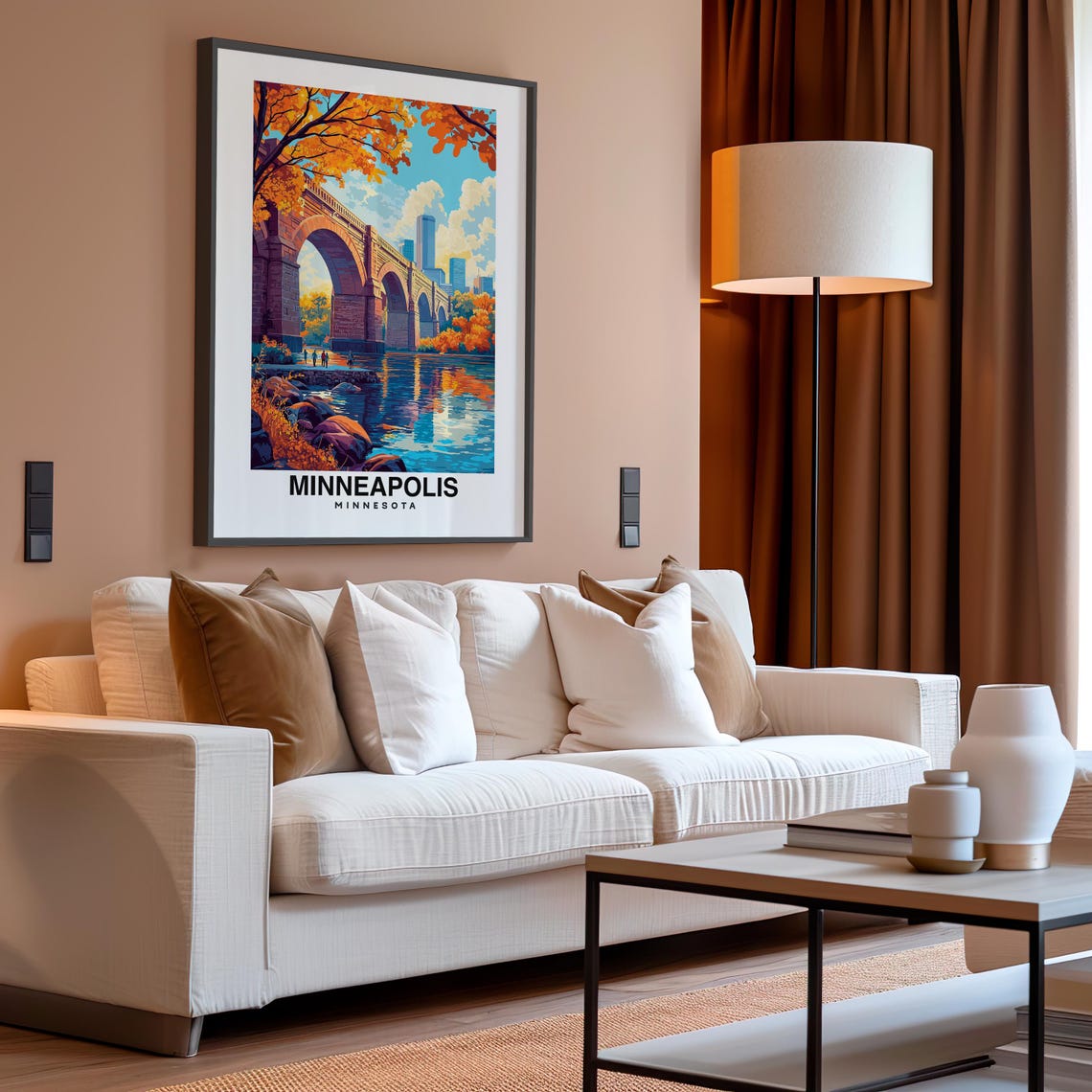 Minneapolis Print Usa Poster Travel Wall Art Scenic View City Skyline Mississippi River Stone Arch Bridge Urban Decor Travel Poster - Image 4