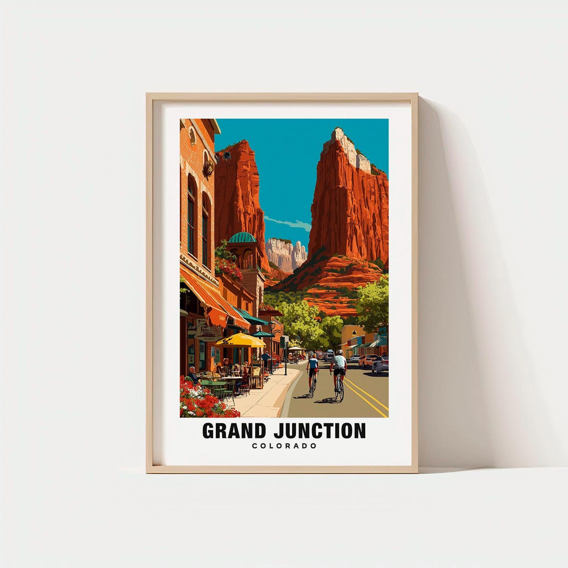 Grand Junction Colorado Main Street Red Rock Mesas Cyclists Poster