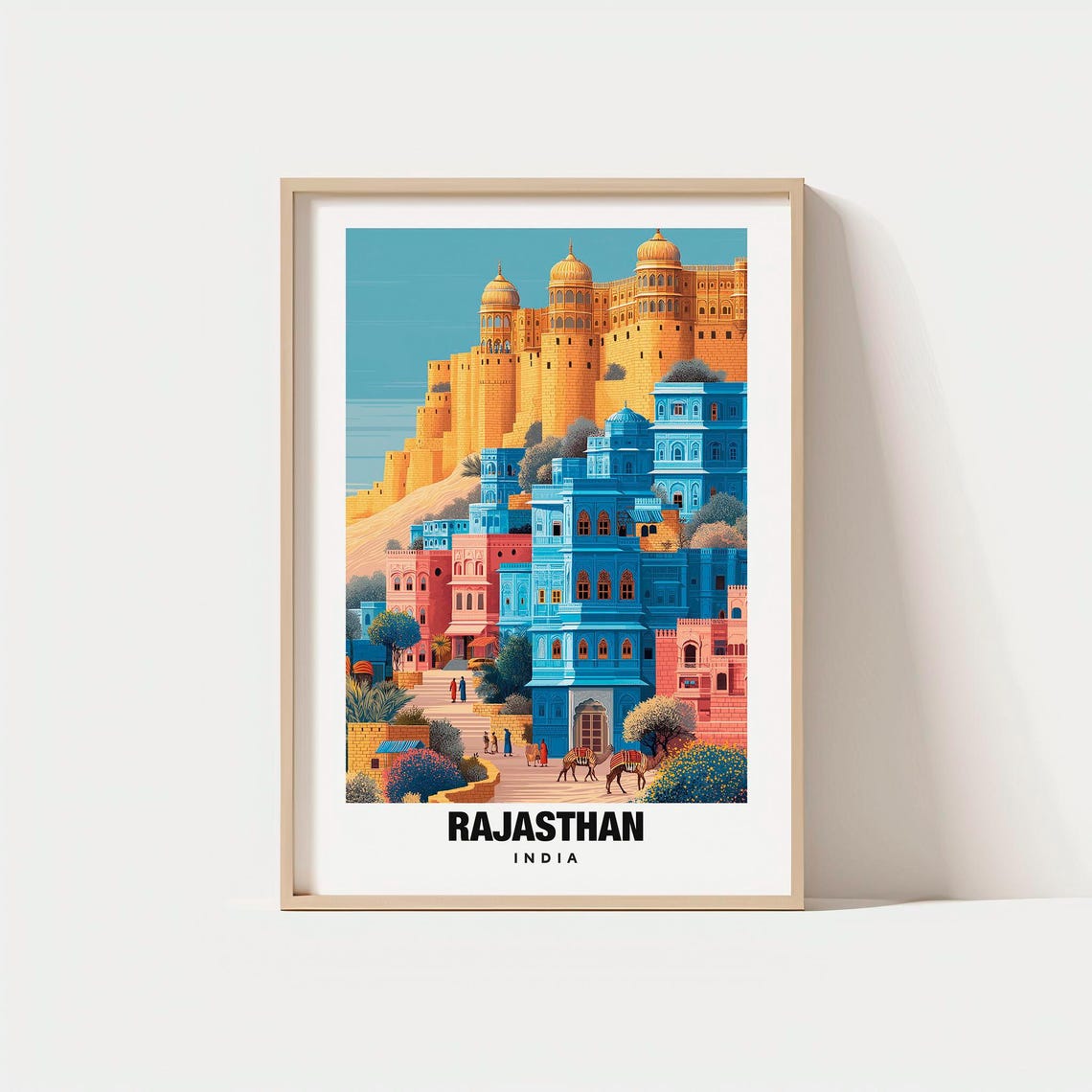 Rajasthan India Colorful Palaces Hilltop Fort Camel Caravan Poster
