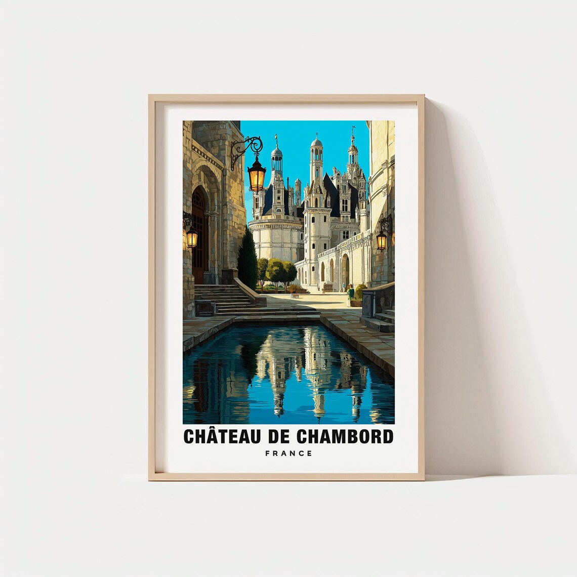 Chateau de Chambord France Towers Moat Reflection Travel Poster