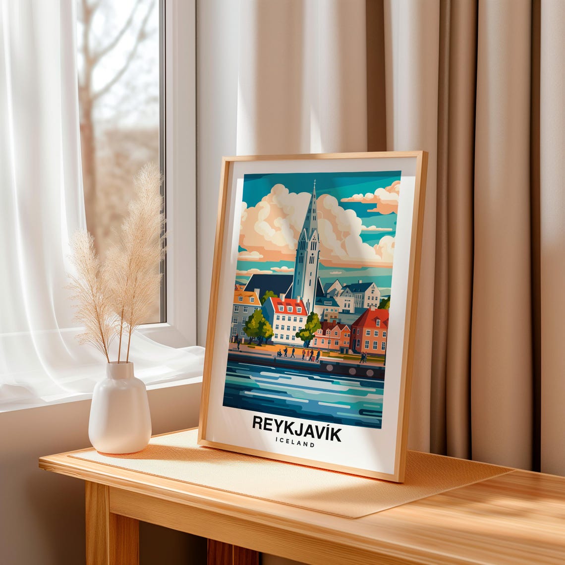 Reykjavik Print Iceland Poster Travel Wall Art Cityscape Print Scenic Art Nordic Decor Coastal View Northern Landscape Travel Print - Image 3