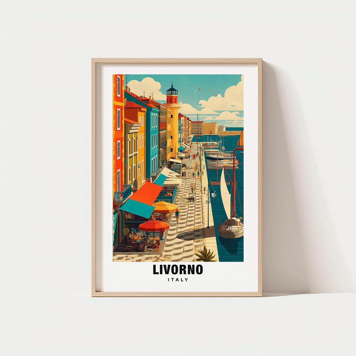 Livorno Print Italy Poster Travel Art Coastal Scene Port Views City Escape Scenic Landscape Seaside Charm Tuscany