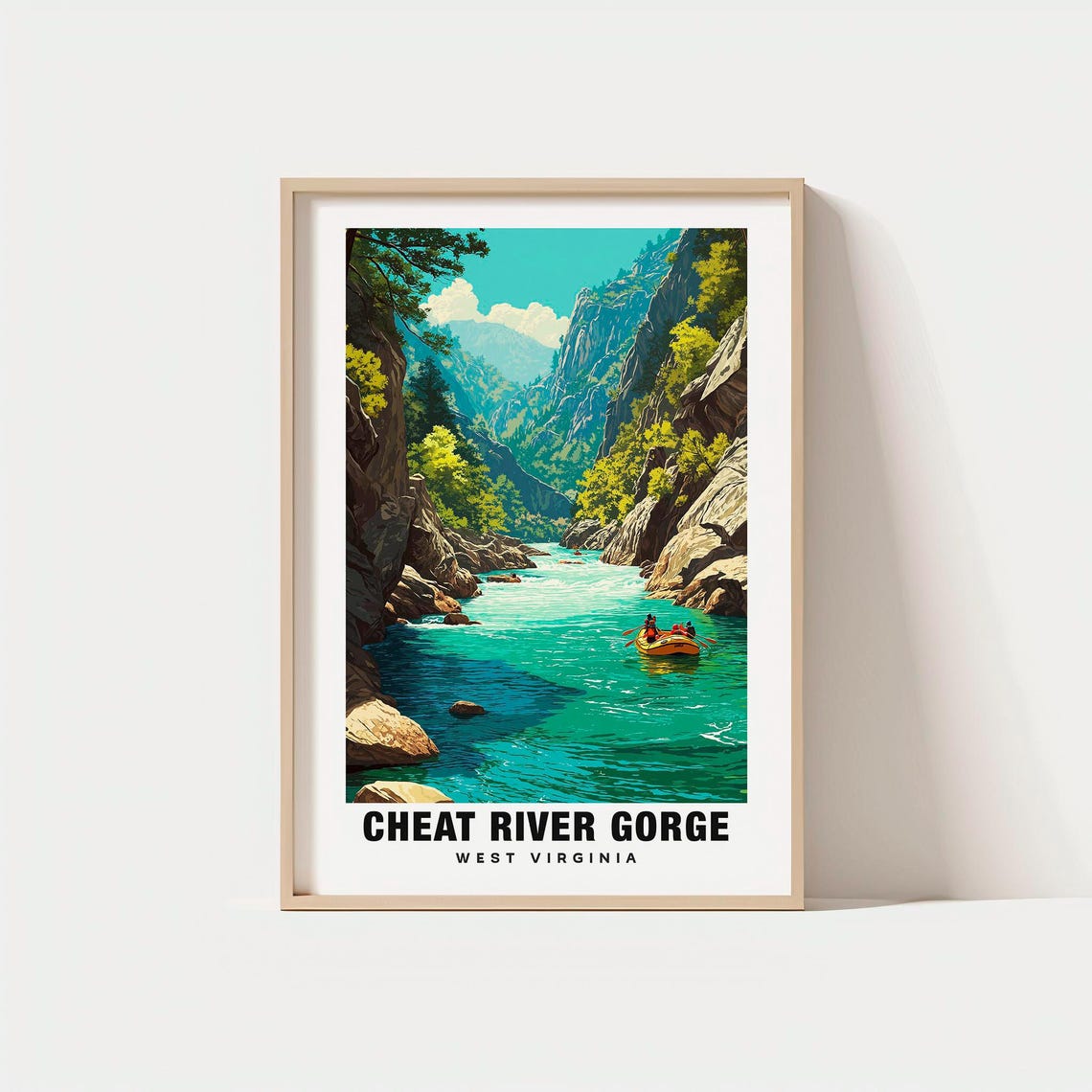 Cheat River Gorge West Virginia Rafting Turquoise Water Travel Poster