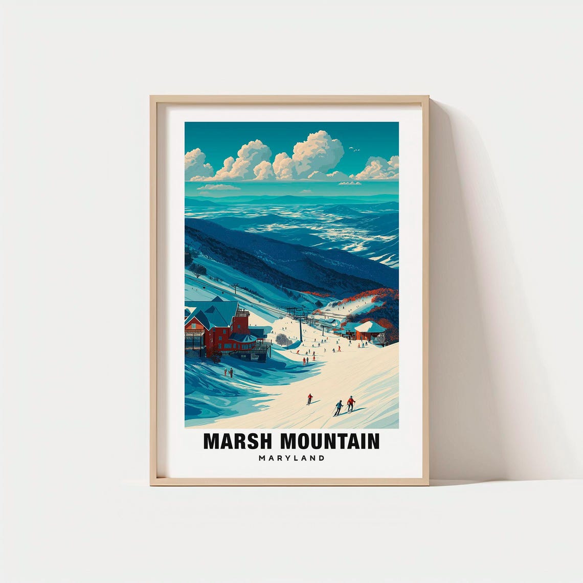 Marsh Mountain Maryland Ski Slopes Valley View Vintage Travel Poster