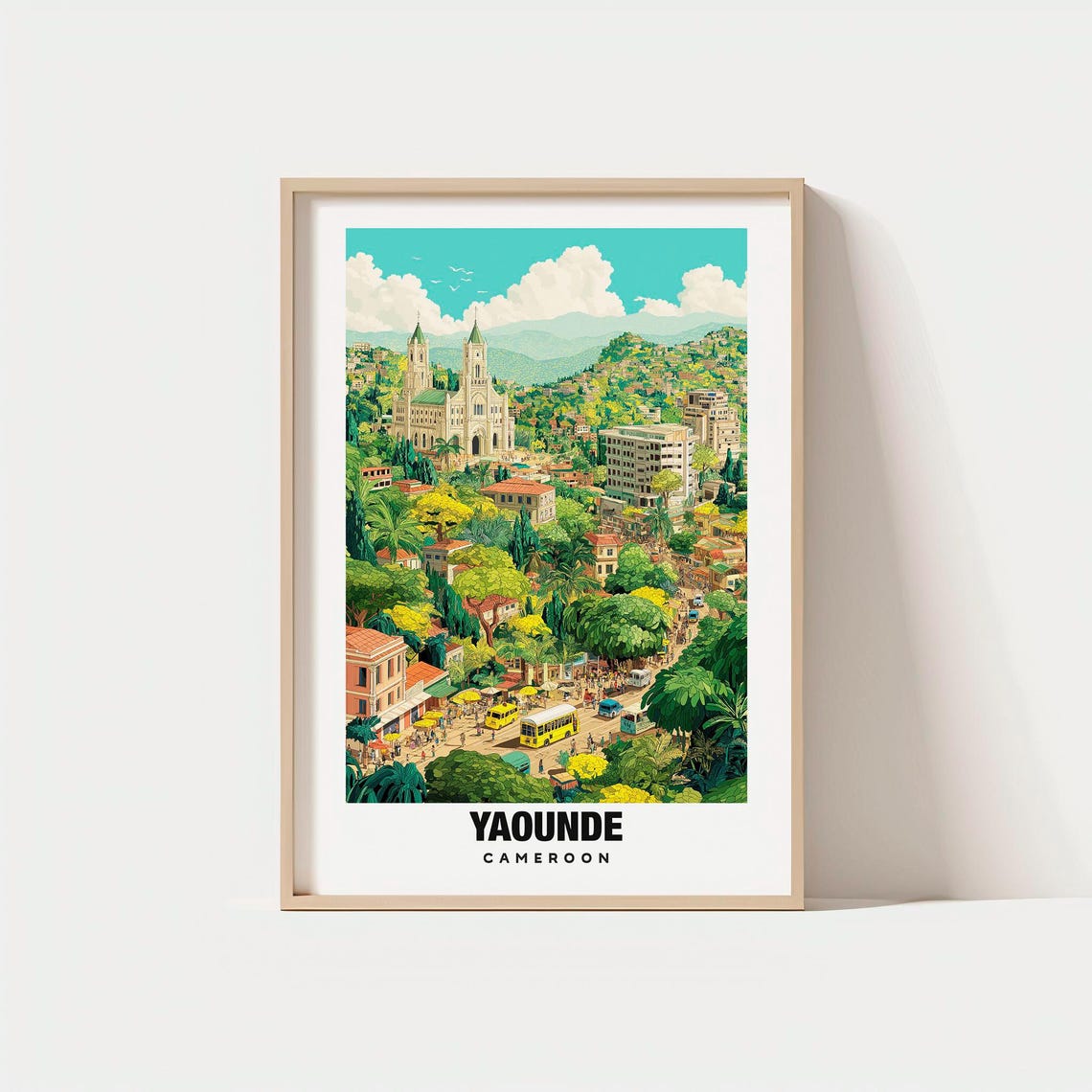 Yaounde Cameroon Hilly Cityscape Cathedral Tropical Trees Poster