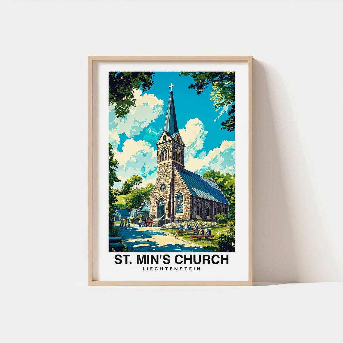 St Mins Church Travel Print Wall Art Eschen Liechtenstein City Print St Mins Church Travel Gift Europe Heritage