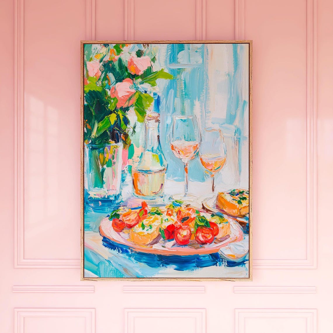 Painted Fancy Dinner Table Wine Bruschetta Floral Oil Wall Art