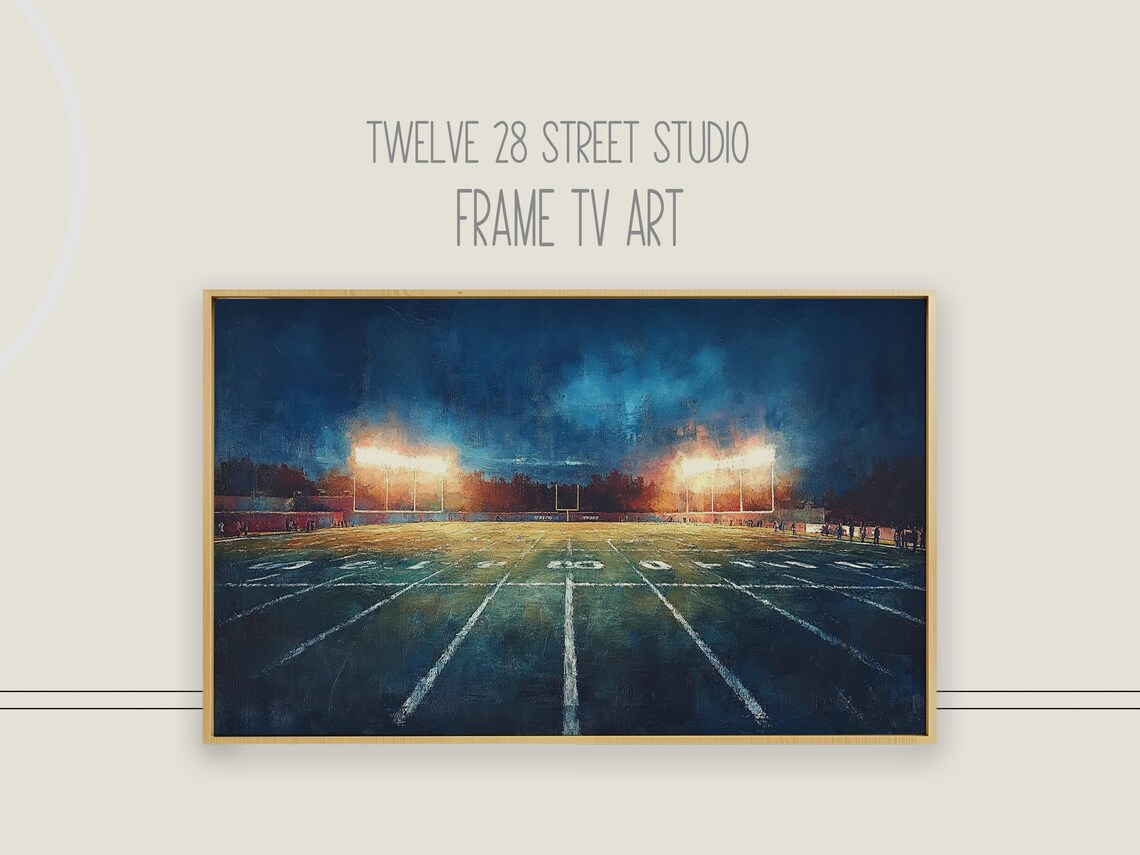Football Field 50 Yard Line Night Stadium Lights Glow Sports Poster