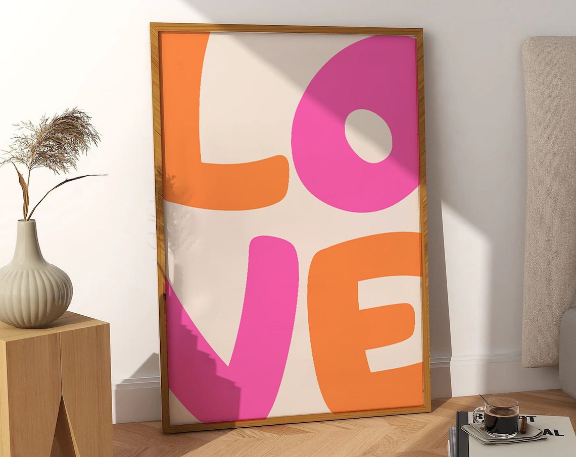 Love Big Bold Modern Pink Orange Retro Typography Quote Poster - Image 3