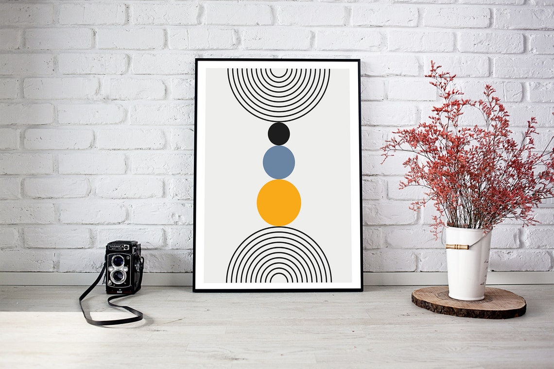 Bauhaus Geometric Rainbow Arches Orange Blue Circles Modern Poster - Image 2