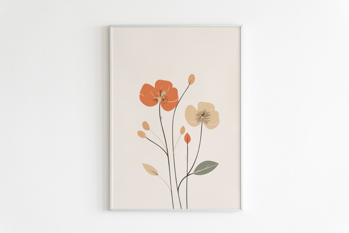 Minimalist Line Wildflowers Burnt Orange Sand Botanical Poster - Image 2