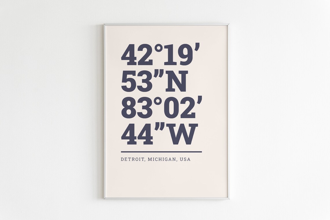 Detroit Michigan USA Coordinates Bold Typography City Art Poster