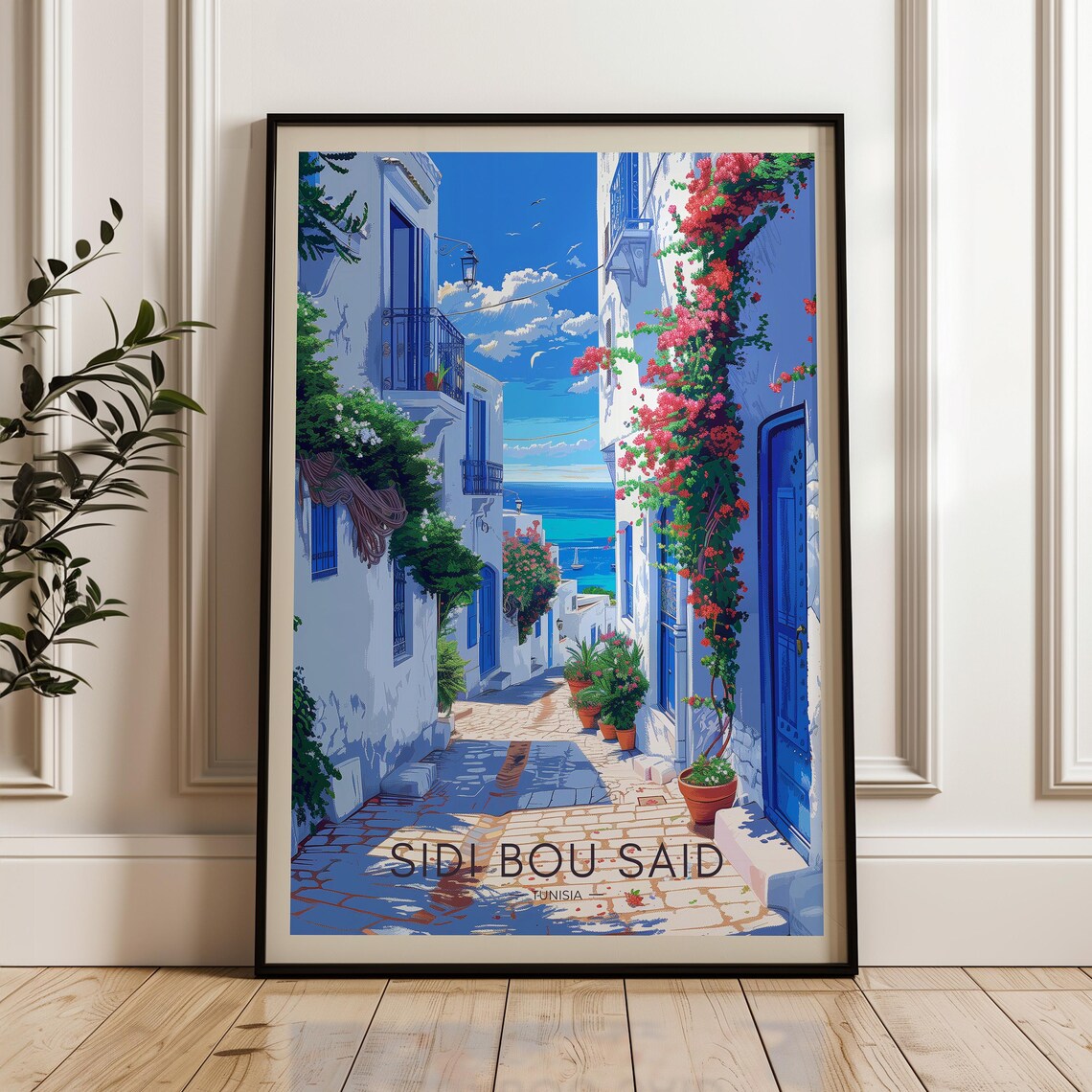Sidi Bou Said Travel Poster, Tunisia Illustration Print