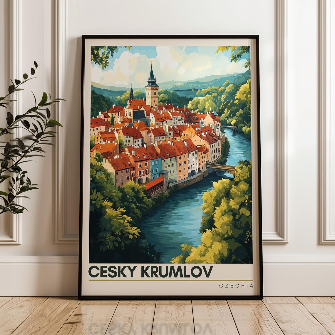 Cesky Krumlov Czechia Medieval Old Town River Bend Travel Poster