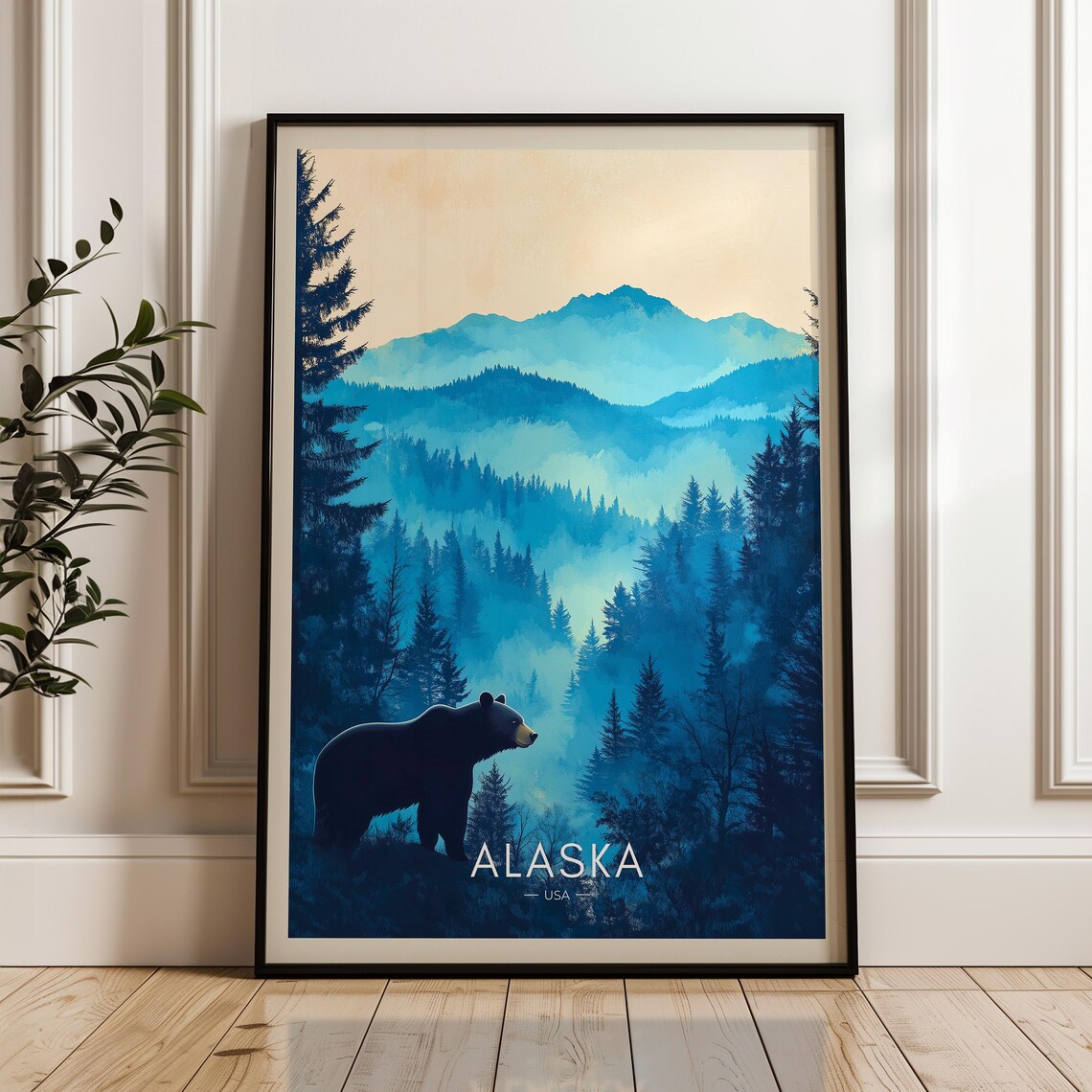Alaska Travel Poster, Black Bear Illustration