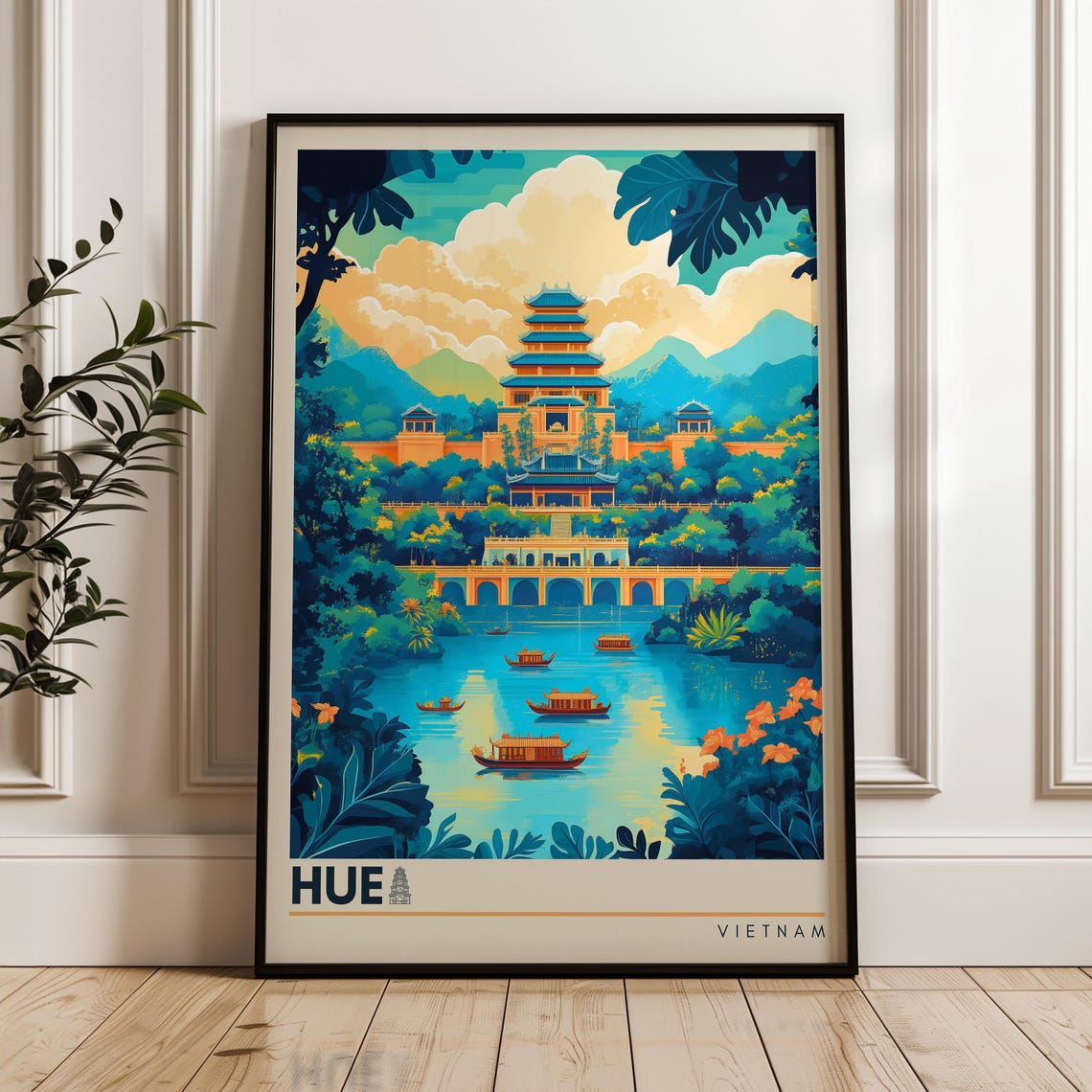 Hue Vietnam Imperial City Citadel River Pagoda Travel Poster
