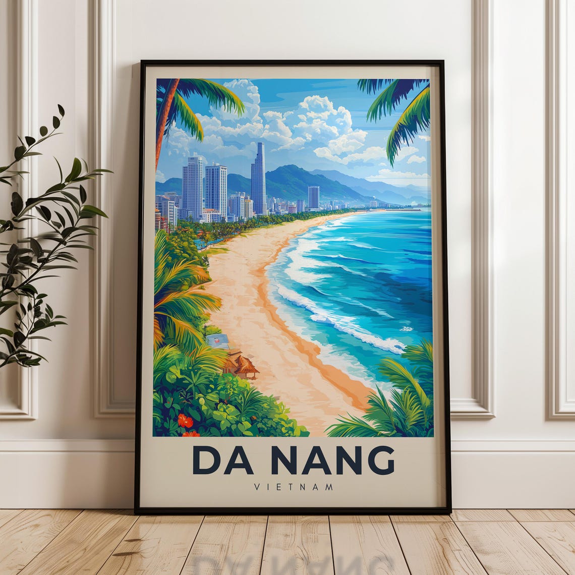 Da Nang Vietnam Beach Retro Edition Coastal Skyline Travel Poster