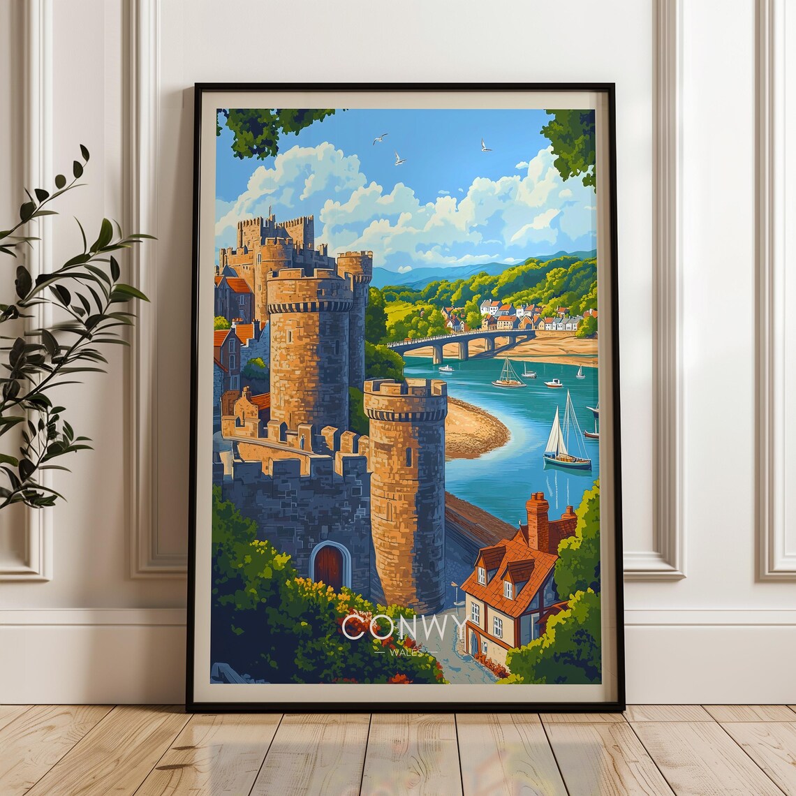 Conwy Travel Poster, Welsh Castle Illustration