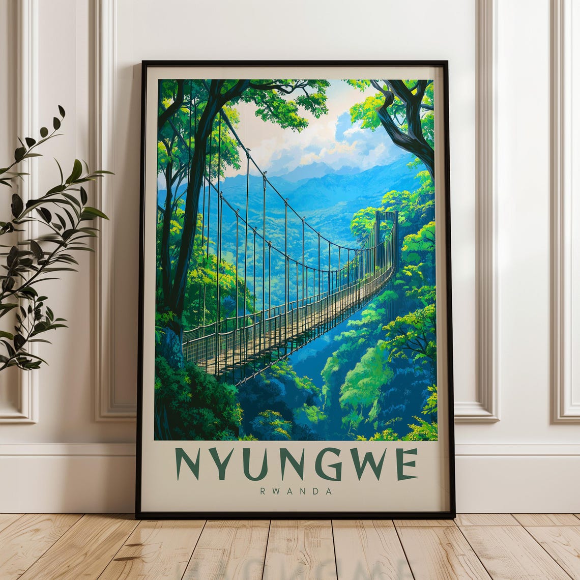 Nyungwe Rwanda Rainforest Canopy Walkway Bridge Travel Poster