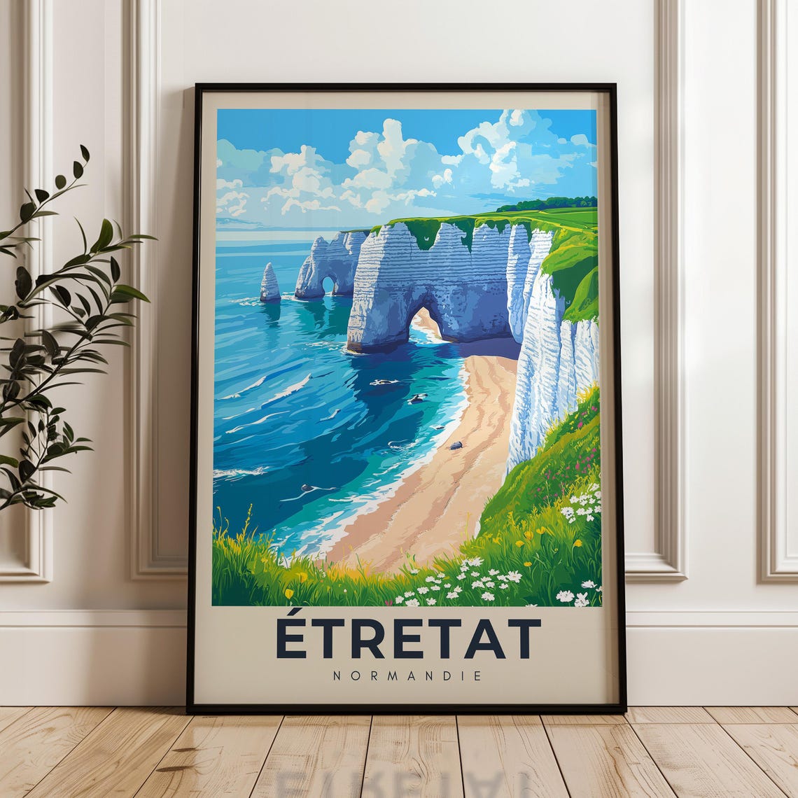 Etretat Normandy France Chalk Cliffs Arch Bottom Banner Travel Poster