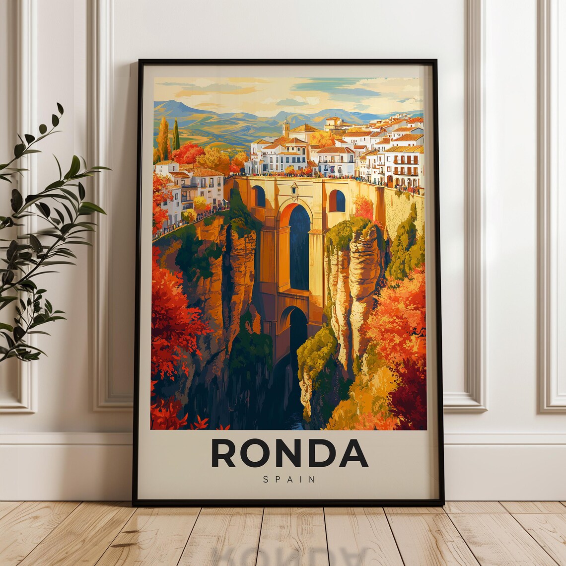 Ronda Spain Puente Nuevo Bridge Gorge Vintage Andalusia Travel Poster