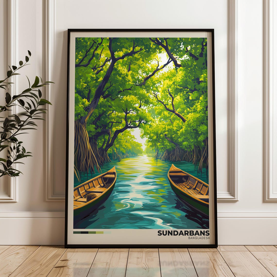 Sundarbans Travel Poster, Bangladesh Tropical Illustration