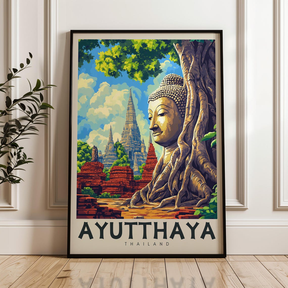 Ayutthaya Thailand Buddha Head Wrapped in Tree Roots Temple Poster