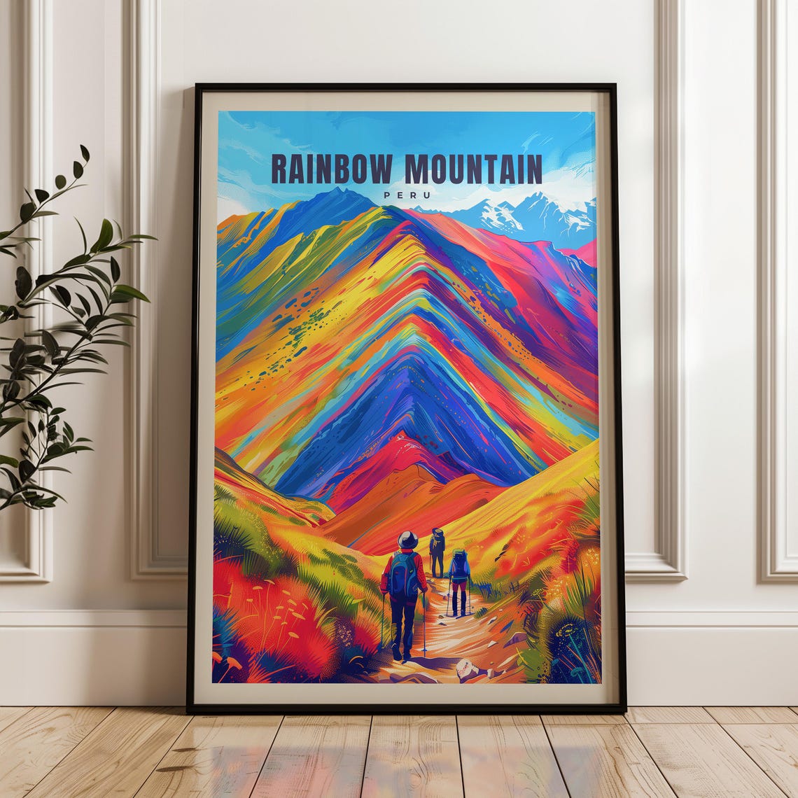 Rainbow Mountain Peru Vinicunca Hikers Multicolor Peaks Poster
