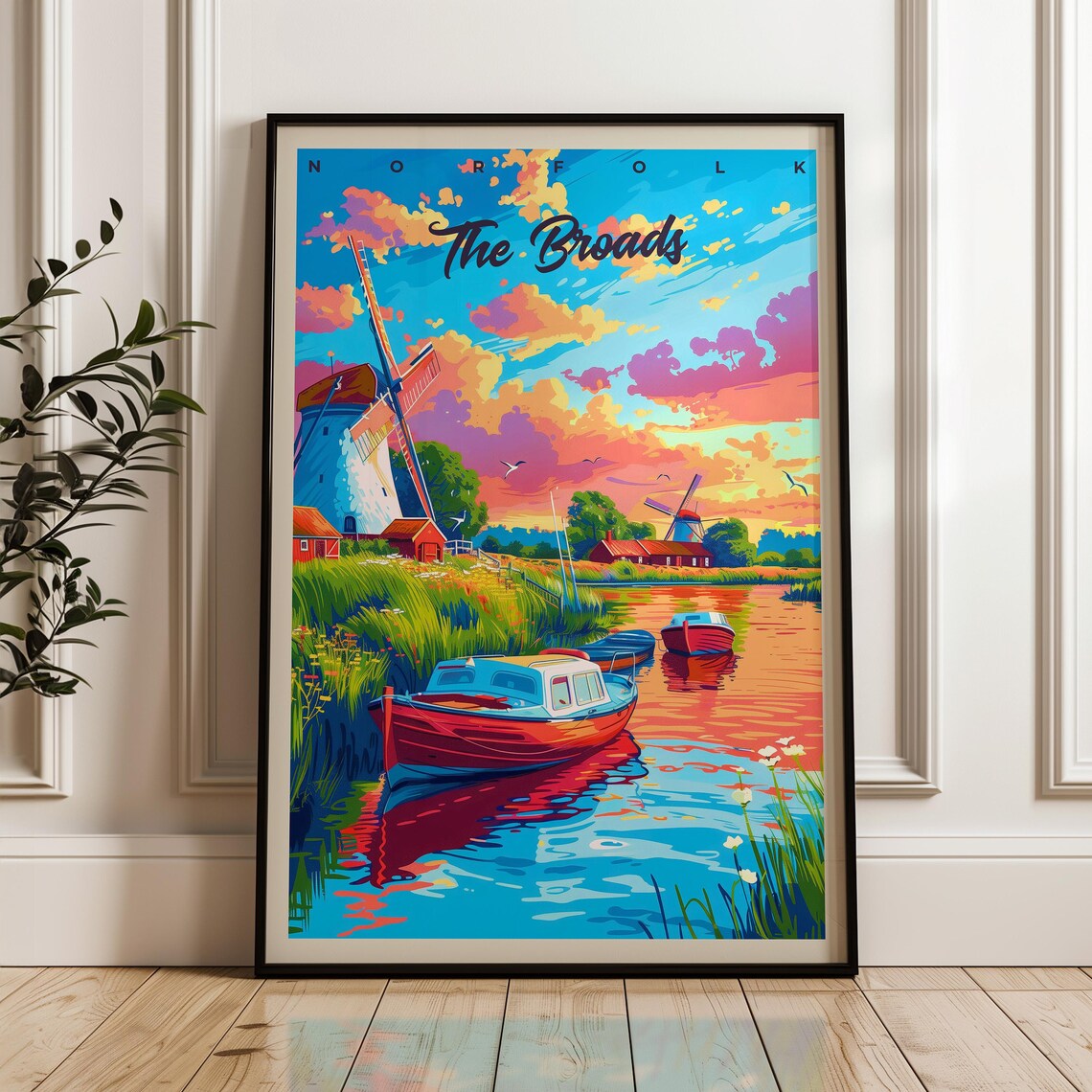 Norfolk Broads Travel Poster Uk Illustration Art Print