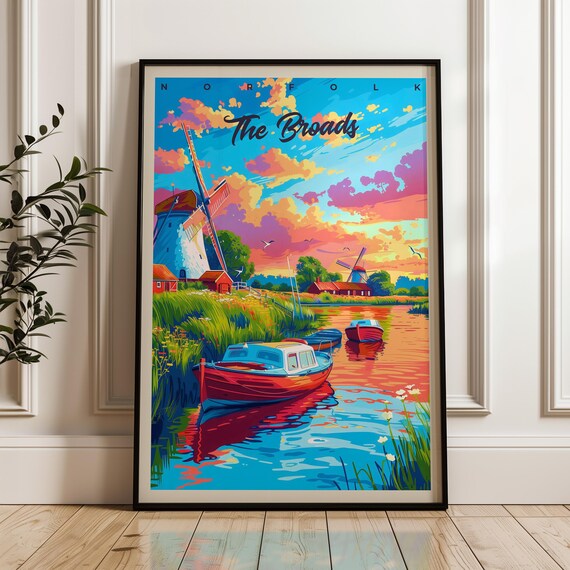 Norfolk Broads Travel Poster Uk Illustration Art Print