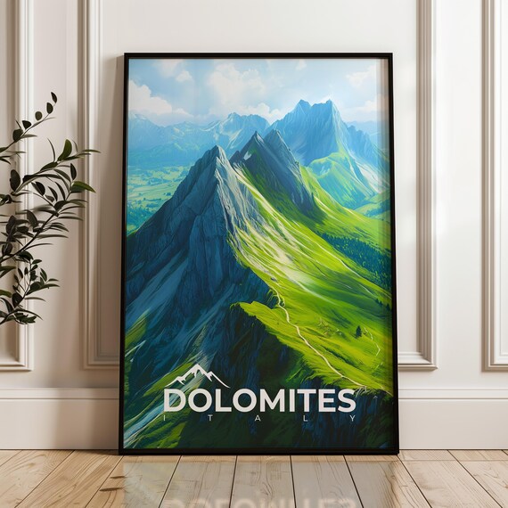 Dolomites Travel Poster, Seceda Illustration Val Gardena