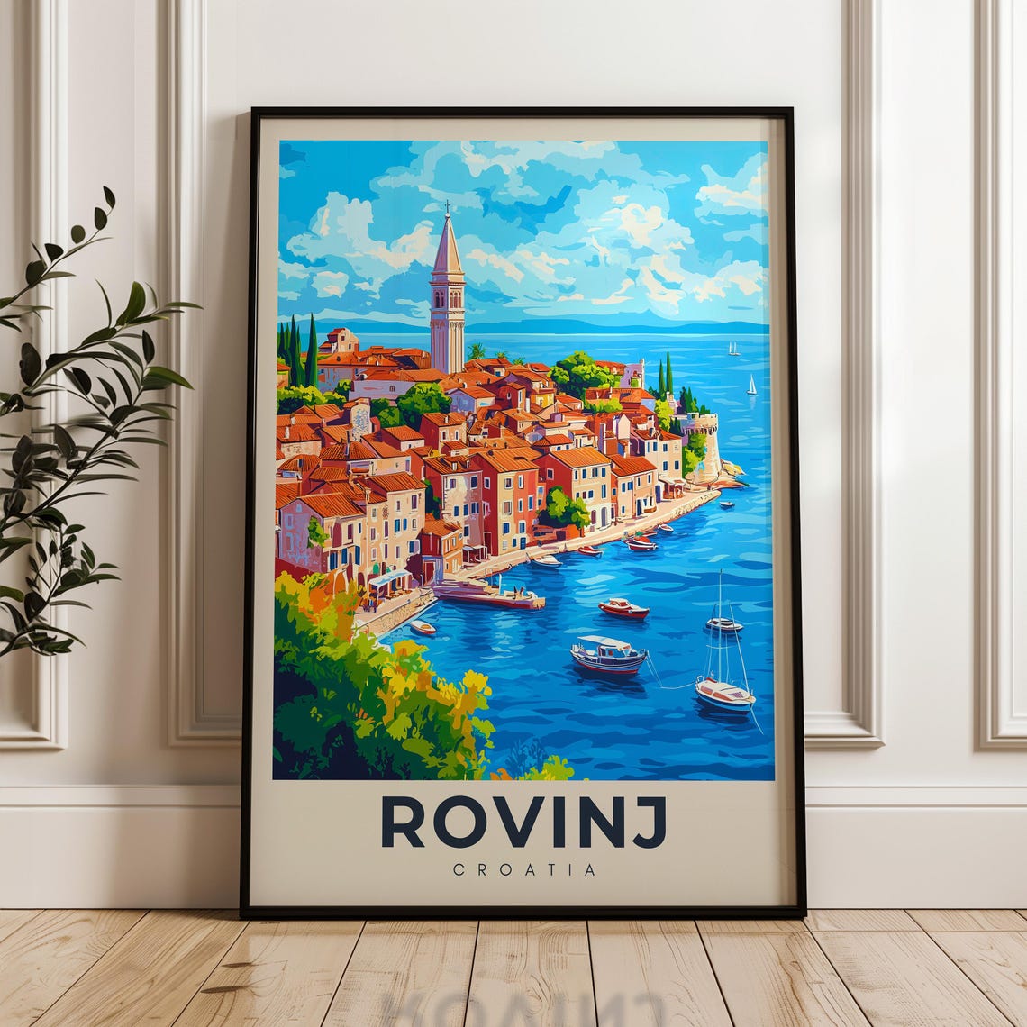 Rovinj Croatia Seaside Harbor Old Town Tall Bell Tower Poster