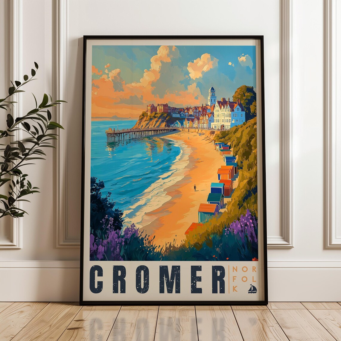 Cromer England Travel Poster Coastal Illustration Uk Seaside Art