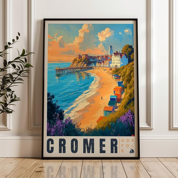 Cromer England Travel Poster Coastal Illustration Uk Seaside Art