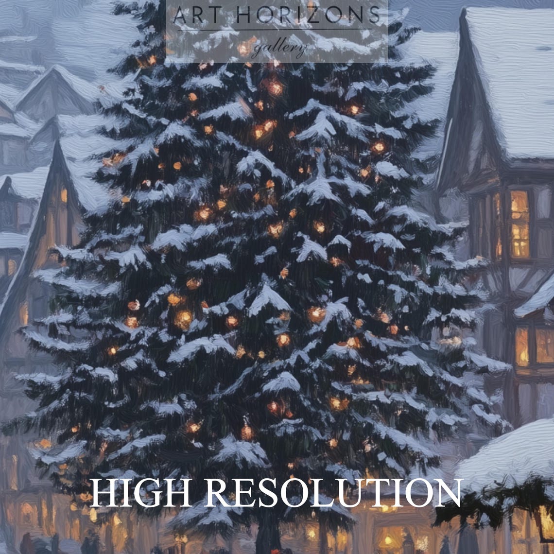 European Old Town Christmas Tree Cobblestone Square Dusk Poster - Image 4