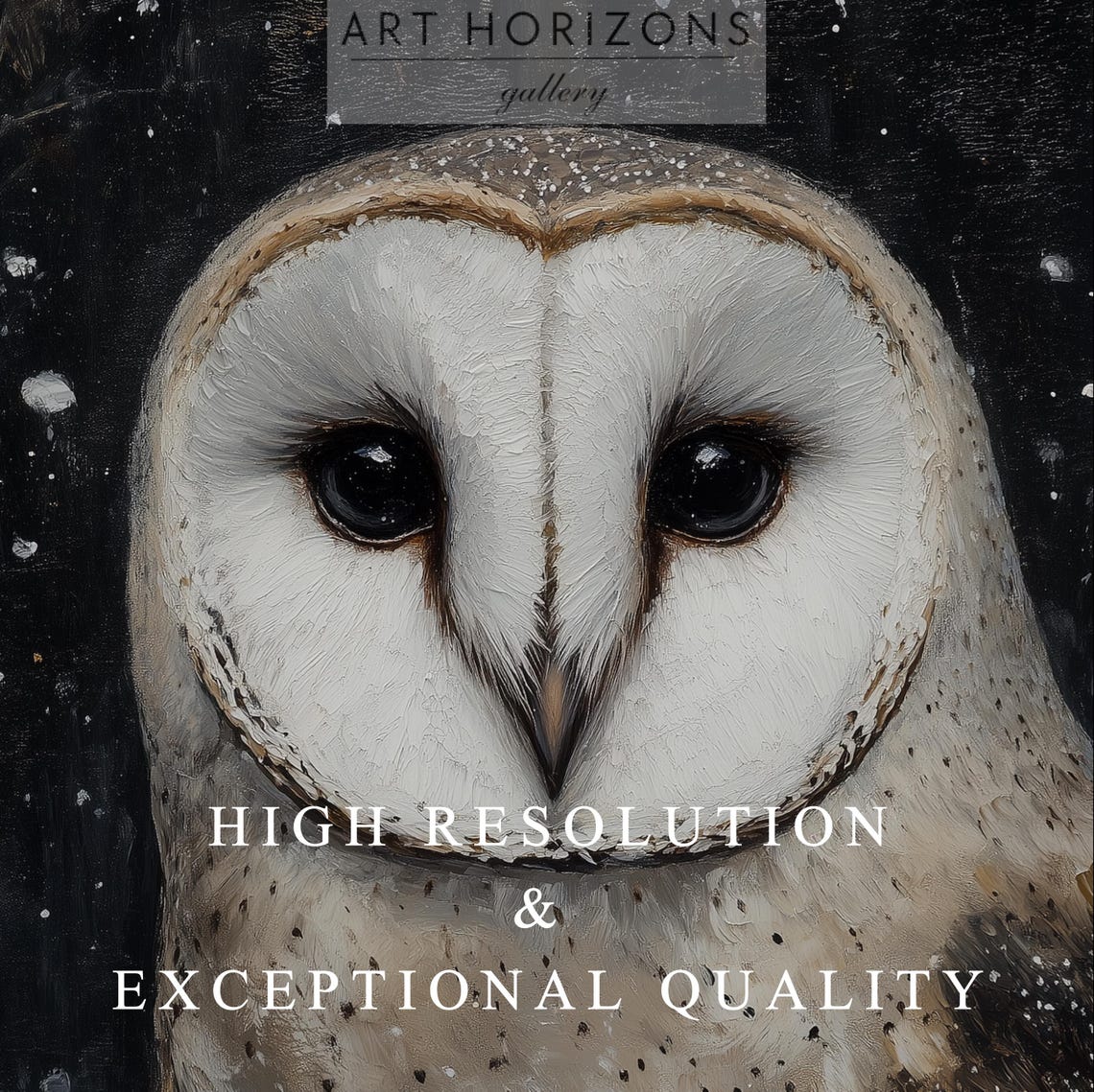 Barn Owl Portrait Dark Snowy Forest Moody Rustic Wildlife Art Poster - Image 3