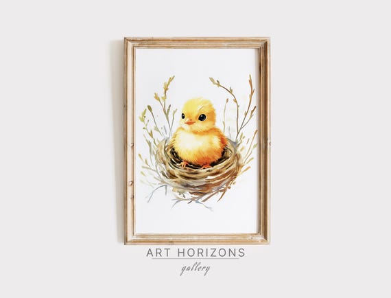 Cute Easter Chick Wall Art Yellow Baby Chicken Watercolor Farmhouse Print Spring Farm Animal Picture Art A333