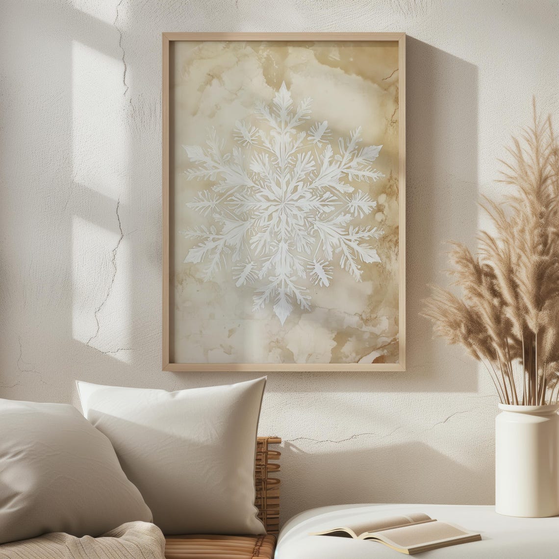 Golden Snowflake Aged Parchment Minimalist Winter Wall Art Print - Image 2