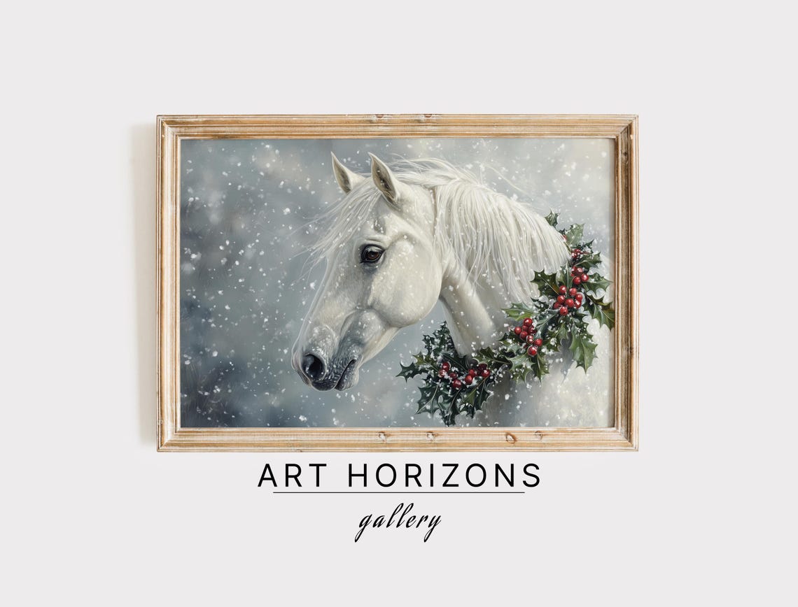 Snowy Winter Horse Wall Art Christmas Vintage Style Painting Horse And Snowy Landscape Art Print Snowy Holiday Print Art A69