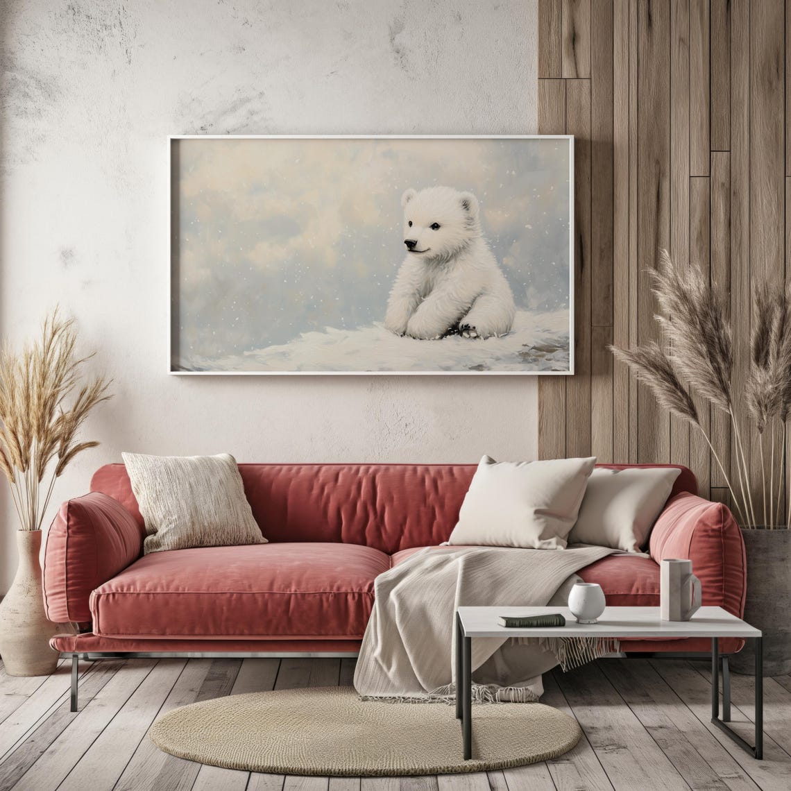 Baby Polar Bear Sitting Snow Soft Blue Sky Cute Winter Wildlife Poster - Image 2