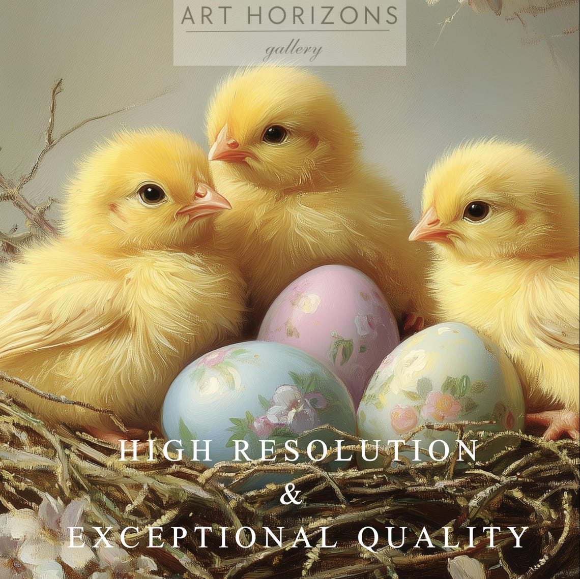 Baby Chicks Nest Easter Eggs Spring Blossom Vintage Animal Art Poster - Image 2