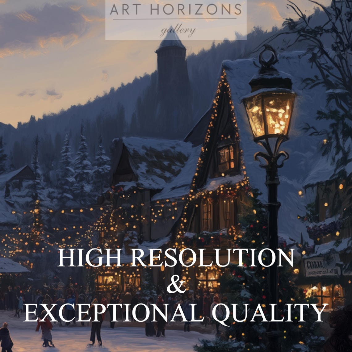 Alpine Village Square Ice Skating at Dusk Frame TV Art Travel Poster - Image 4