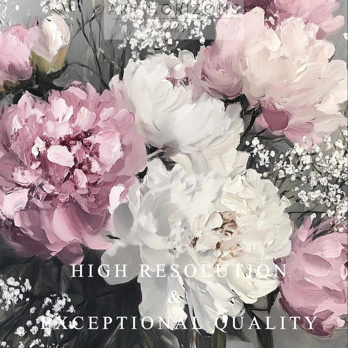 Pink And White Peonies With Baby Breath Lush Floral Bouquet Poster - Image 3
