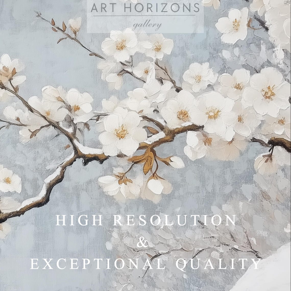 White Cherry Blossoms Snow Covered Branches Winter Floral Art Poster - Image 3