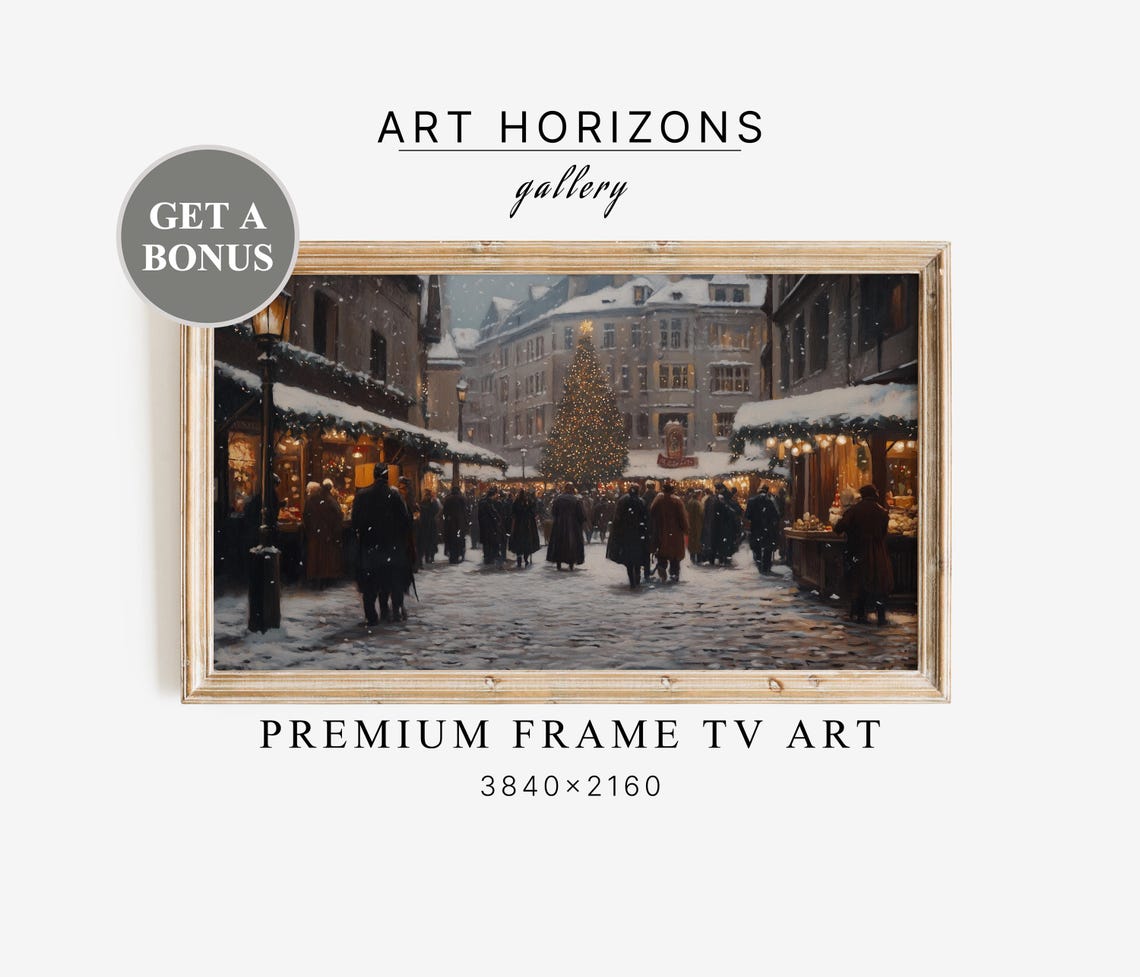Winter Town Frame Tv Art Vintage Christmas Tv Art Farmhouse Winter Decor Christmas Print Village Landscape Winter Print Tv19